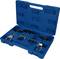 Blue toolbox with four specialised tools, likely for automotive or machinery maintenance, securely stored in the box.