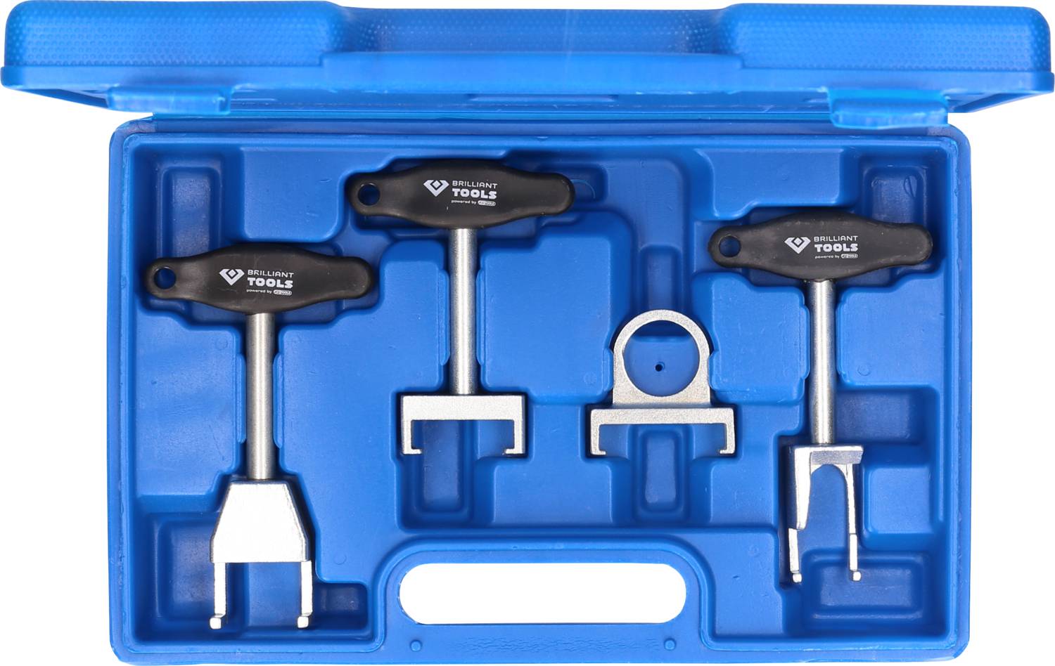 A tool set in a blue case with three spanner wrenches and a ring attachment, suitable for specialised repair applications.