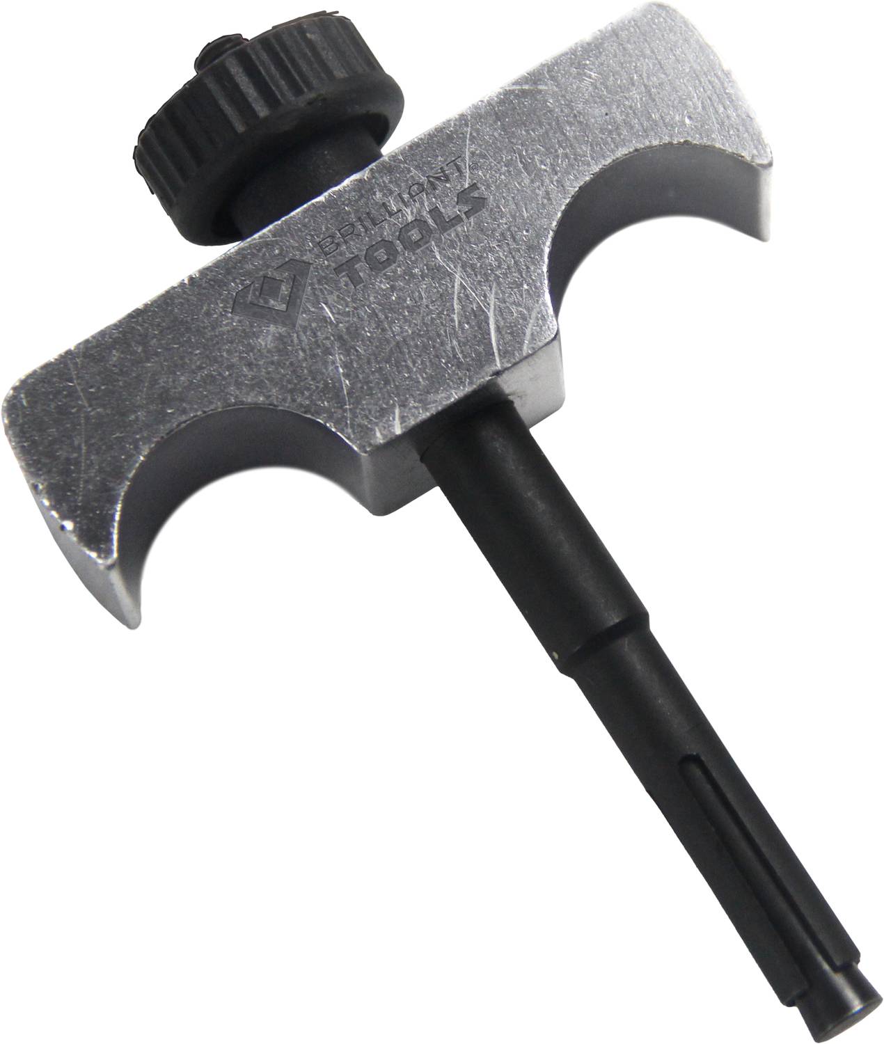 A silver pipe cutter with a black turning knob and cutting wheel. Used for cutting pipes.