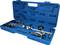 A blue toolbox containing various automotive tools, including a puller and accessories used for vehicle repair.