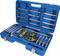 Blue tool case with various car tools, including puller and spanners, opened for viewing.