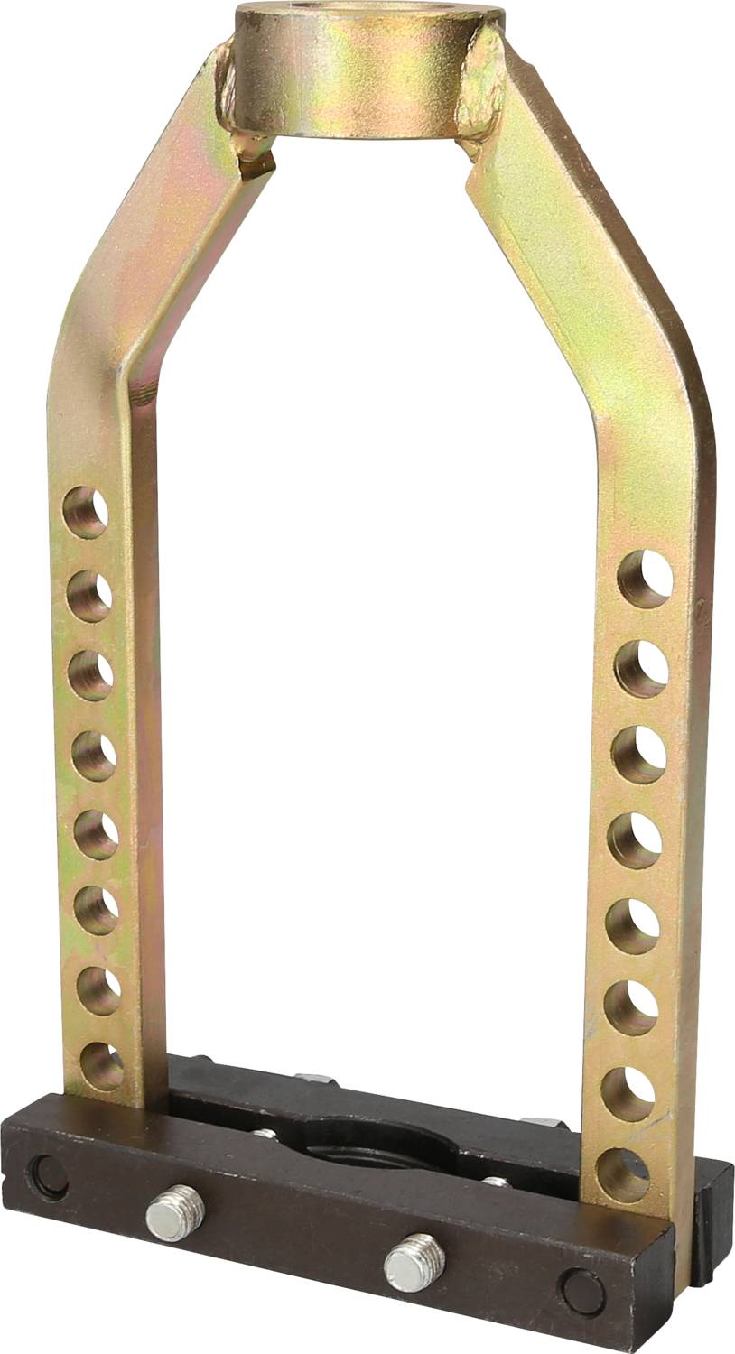 A metallic mounting bracket with holes, installed on a black base with screws.