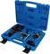 A blue toolbox contains various car tools, including wheel hub pullers and trims, organised in compartments.