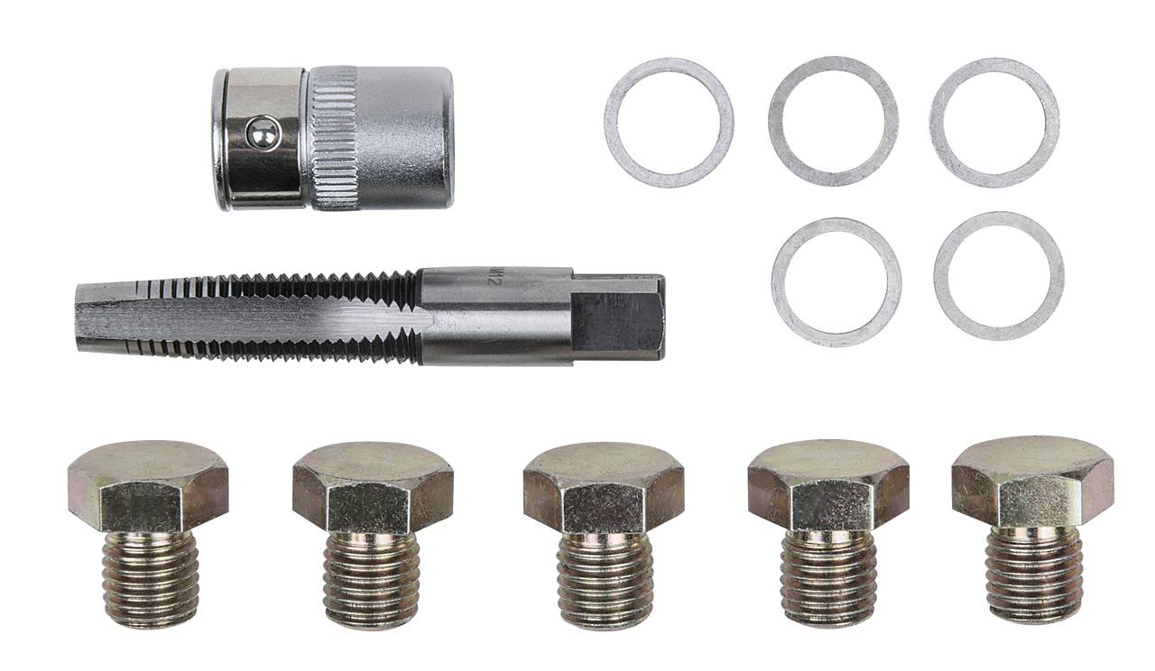 'Tool set with spanner, tap, five screws and six washers.'