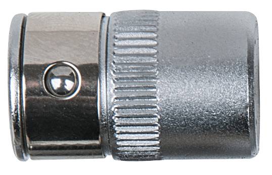 Metal valve cap. Silver, cylindrical with grooves and shiny details. Commonly used for tyre valves.
