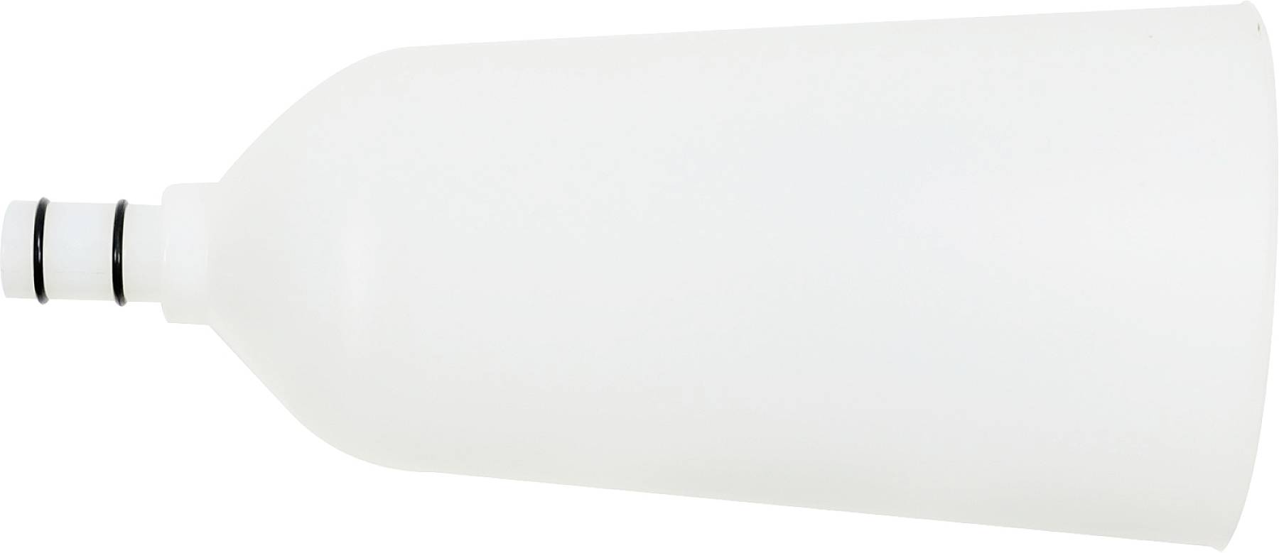 White, conical plastic bottle with screw cap.