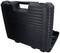 Black, robust tool case with handle, closed.