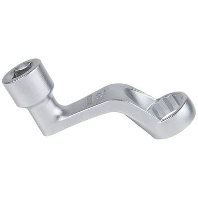 A silver adjustable spanner with a curved handle, perfect for accessing hard-to-reach bolts and nuts.