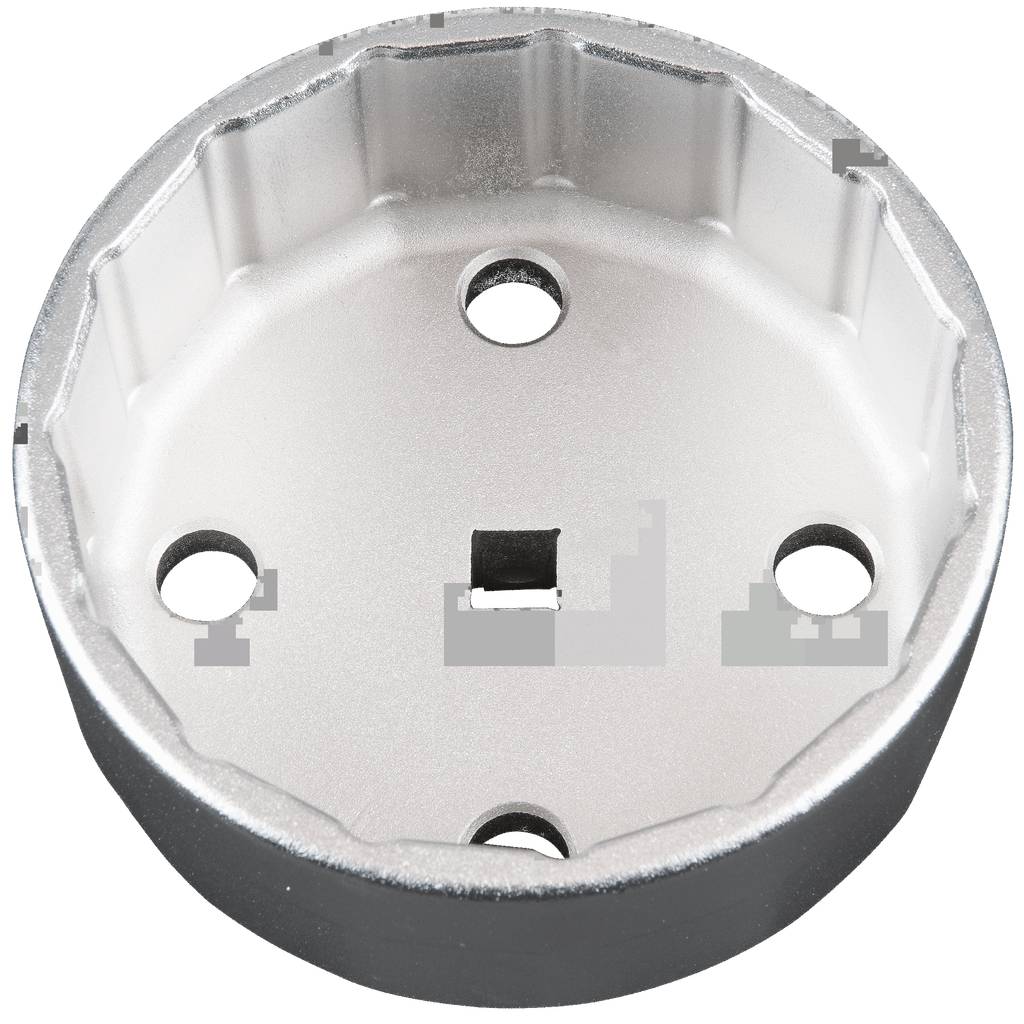 'Metal cylinder with five edges and an opening in the centre, presumably part of a mechanical tool or device.'