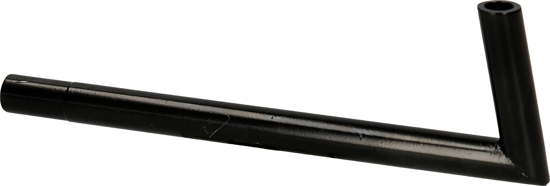 A black L-shaped metal rod, used as a tool or support bar.