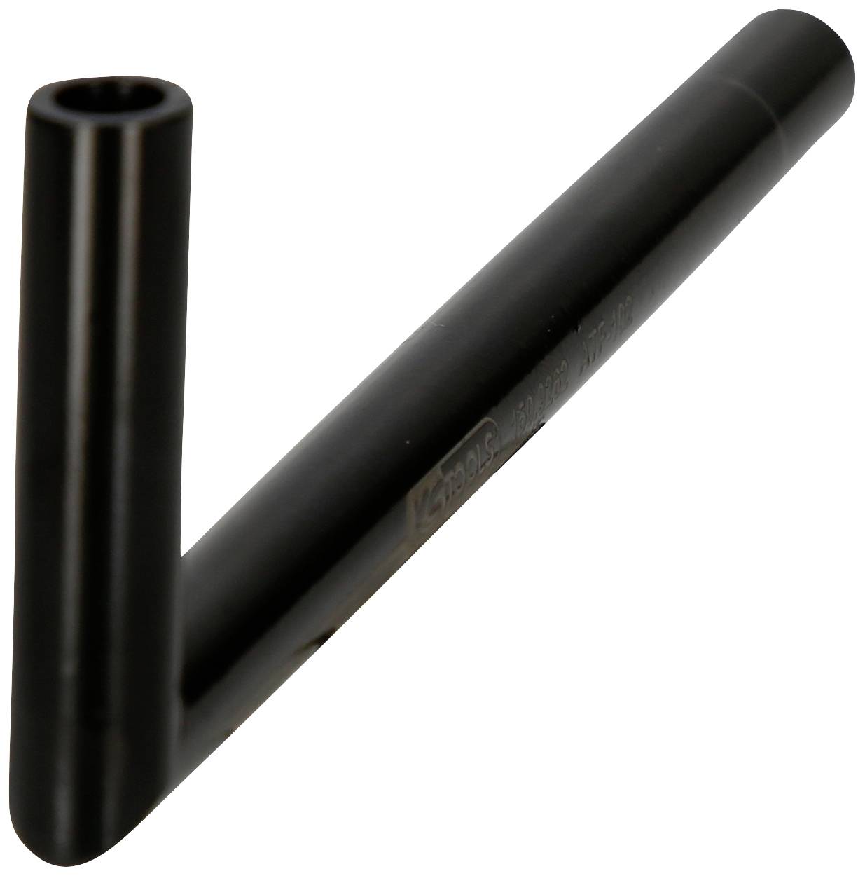 A black, L-shaped metal pipe.