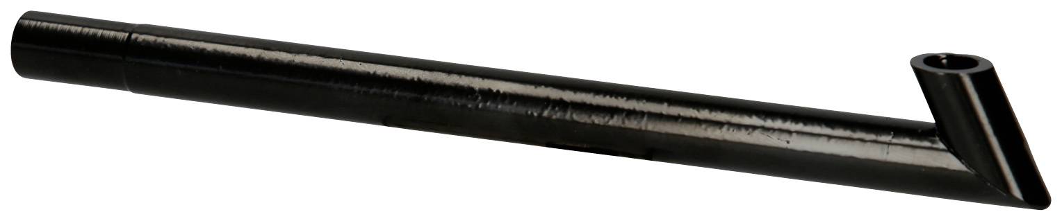Black metal tube with a slight curve at one end, possibly a component for a specific technical application.