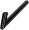 Black, curved metal piece with a cylindrical shape and a 90-degree angle. Could be a pipe or a mechanical component.