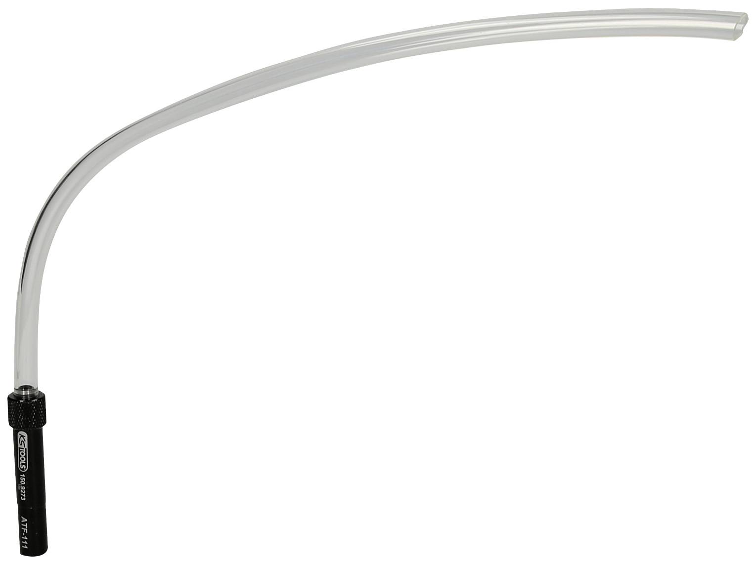 A long, curved aluminium rod with a black handle at the lower end, presumably a lever or tool.