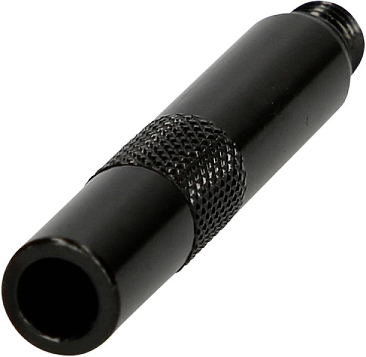 A black metal adapter with a ribbed grip area, potentially suitable for technical or electrical connections.