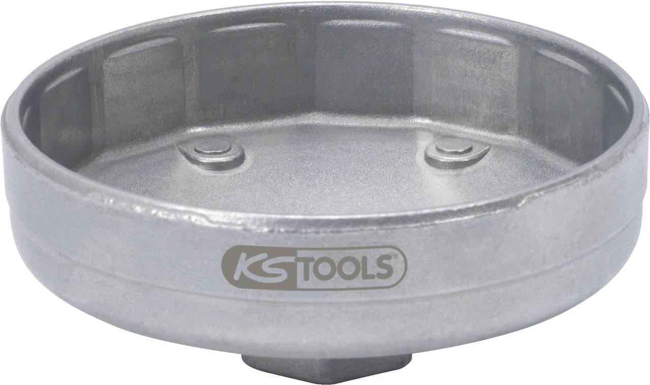 'Silver oil filter extension wrench by KS Tools with round design and grip recesses for improved leverage.'