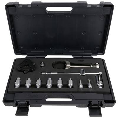 'A tool set in a black plastic case, consisting of various sockets and screwdrivers, neatly arranged.'