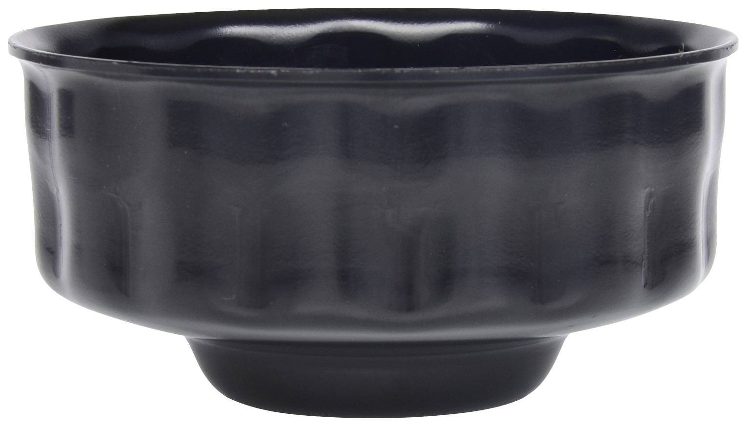 A black bowl with a smooth texture.