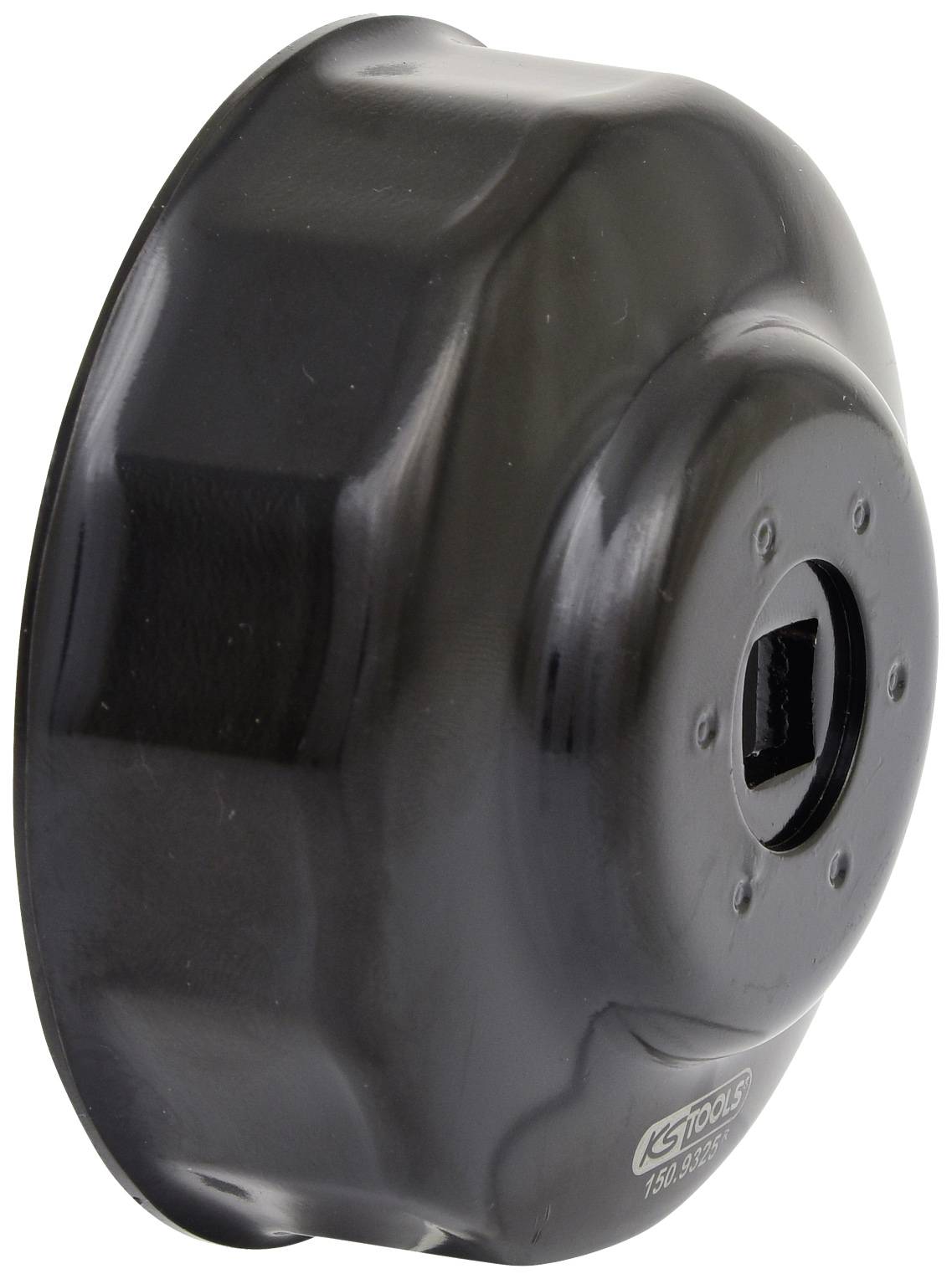 A black metal cover with several small screw holes in the centre. It is used for covering and protecting machine components.