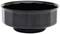 Black, round bowl with a smooth surface and a slightly recessed rim. Ideal for serving food or as a decorative element.