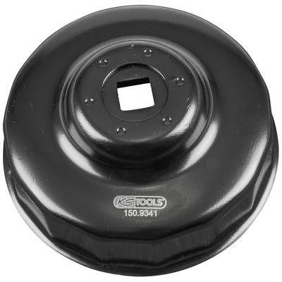 Black oil filter cap wrench by KS Tools, model number 150.9341, made of metal, for removing oil filters.