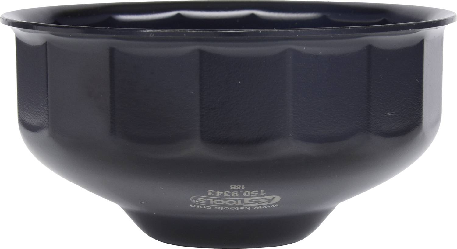 Black plastic bowl with ridged rim, suitable for versatile applications.