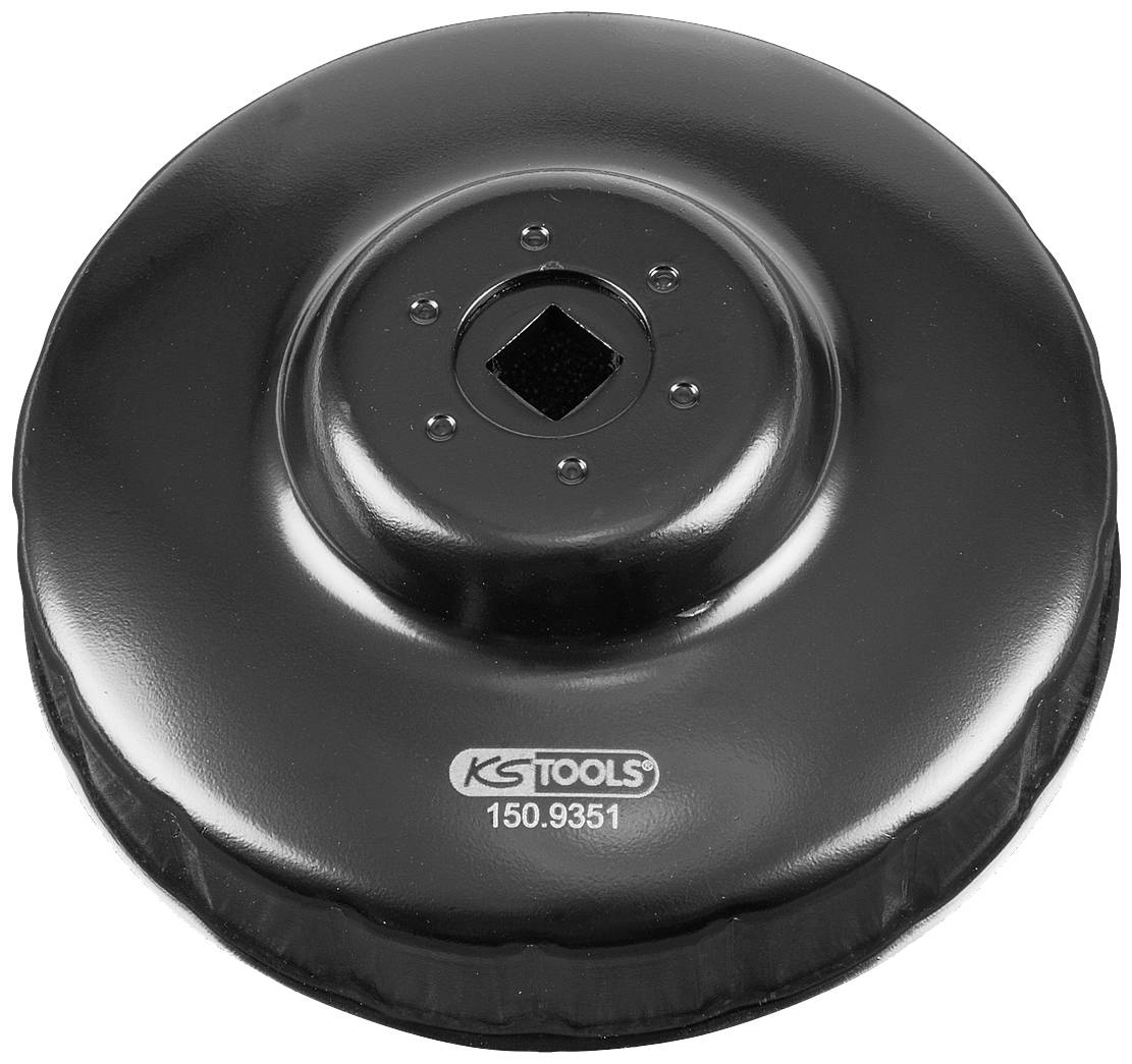 Black oil filter wrench with inscription 'KS TOOLS 150.9351'. Tool for automotive mechanic use.