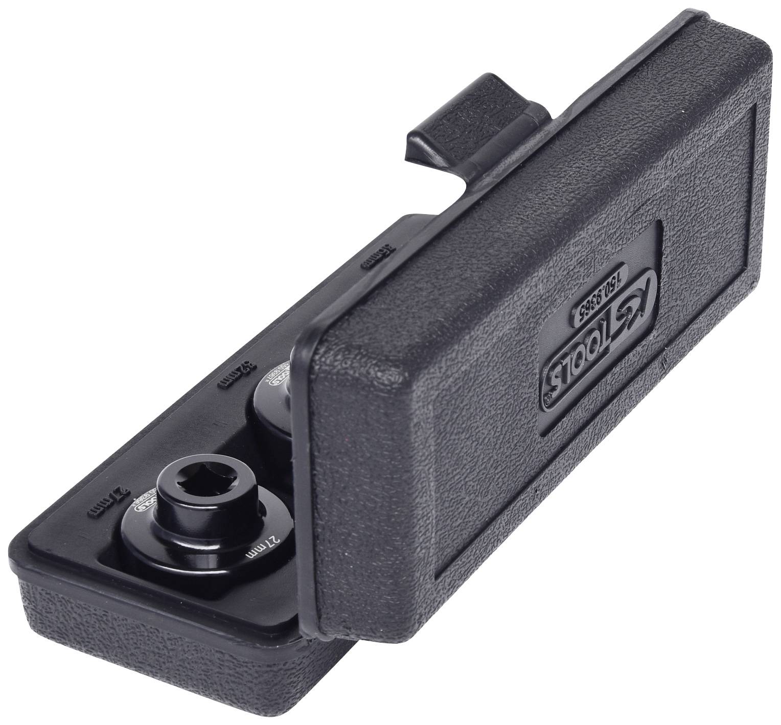 Black tool accessories for installations, with plastic casing, two connectors and 'PCS TOOLS' print.