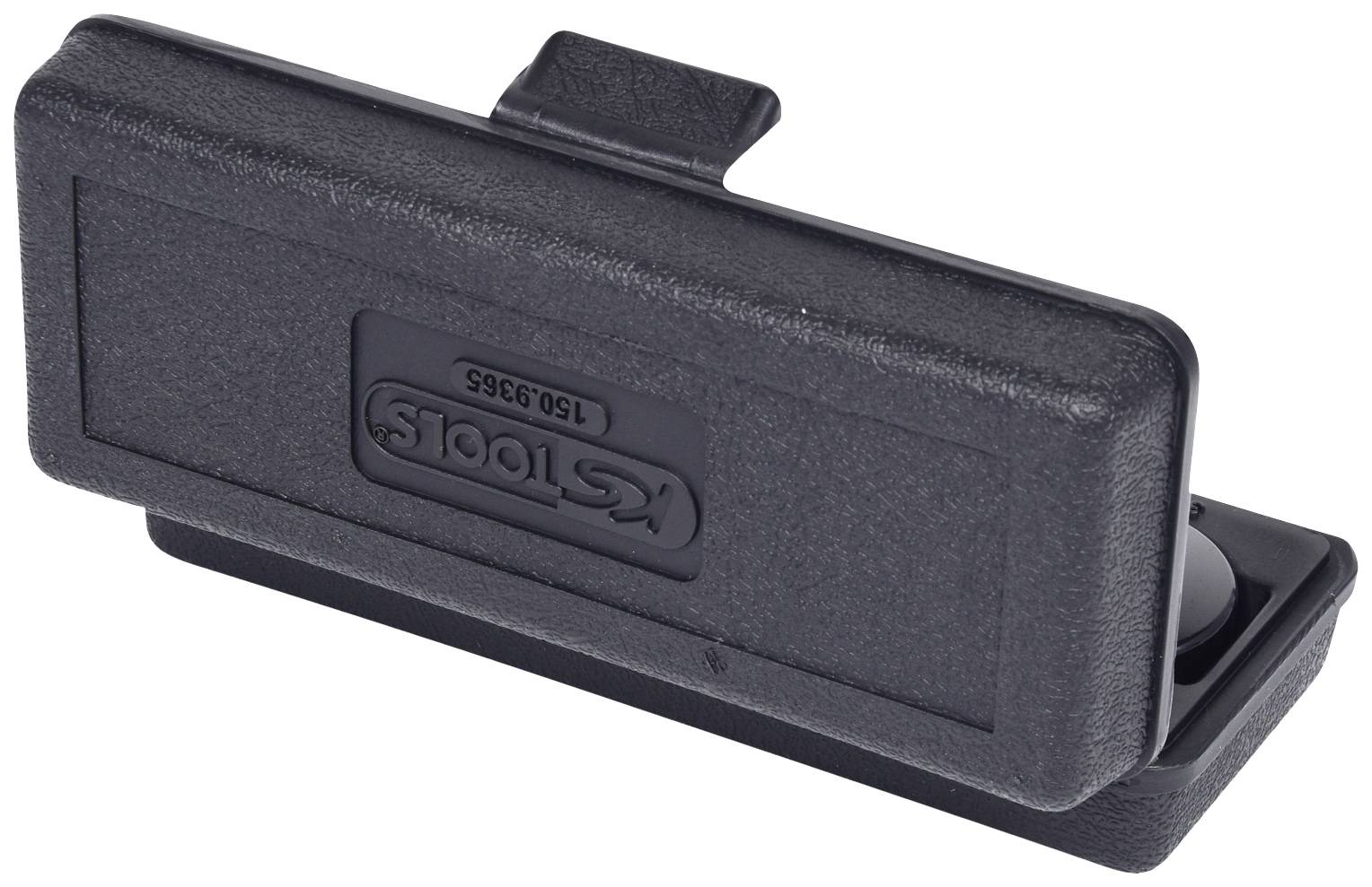 Black, rectangular plastic case with a hinged compartment on top and the KSTools brand logo on the front.