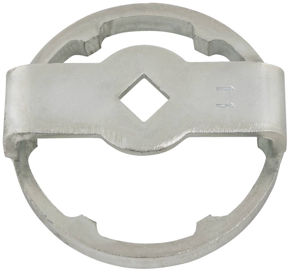 A silver metal clip with a central diamond-shaped hole, surrounded by a circular frame.