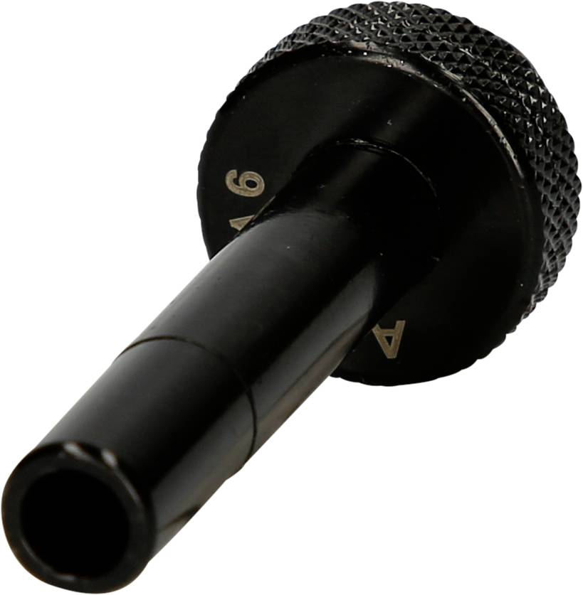 A black screw-on cap with a knurled grip and a tubular tip, possibly for precision work.