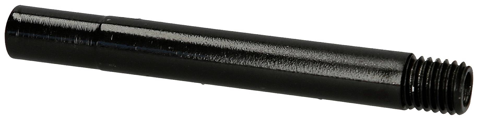 A black, cylindrical metal rod with a thread at one end. Suitable for mechanical fastening or as an extension component.
