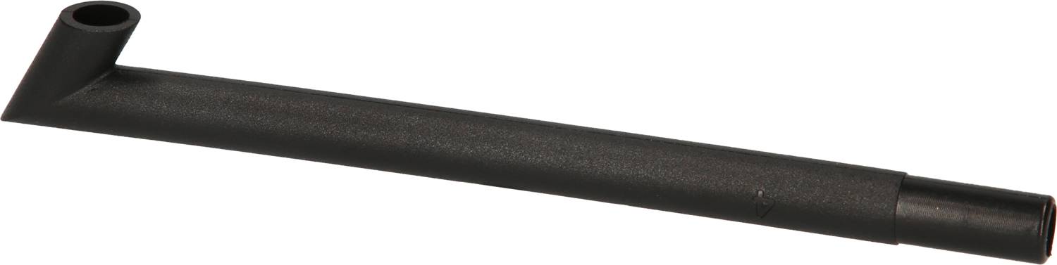 A black, L-shaped pipe section with two open ends, suitable for industrial or technical applications.