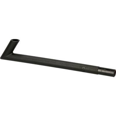 Black metal pipe with a right angle. Suitable as a component or connecting piece in technical applications.