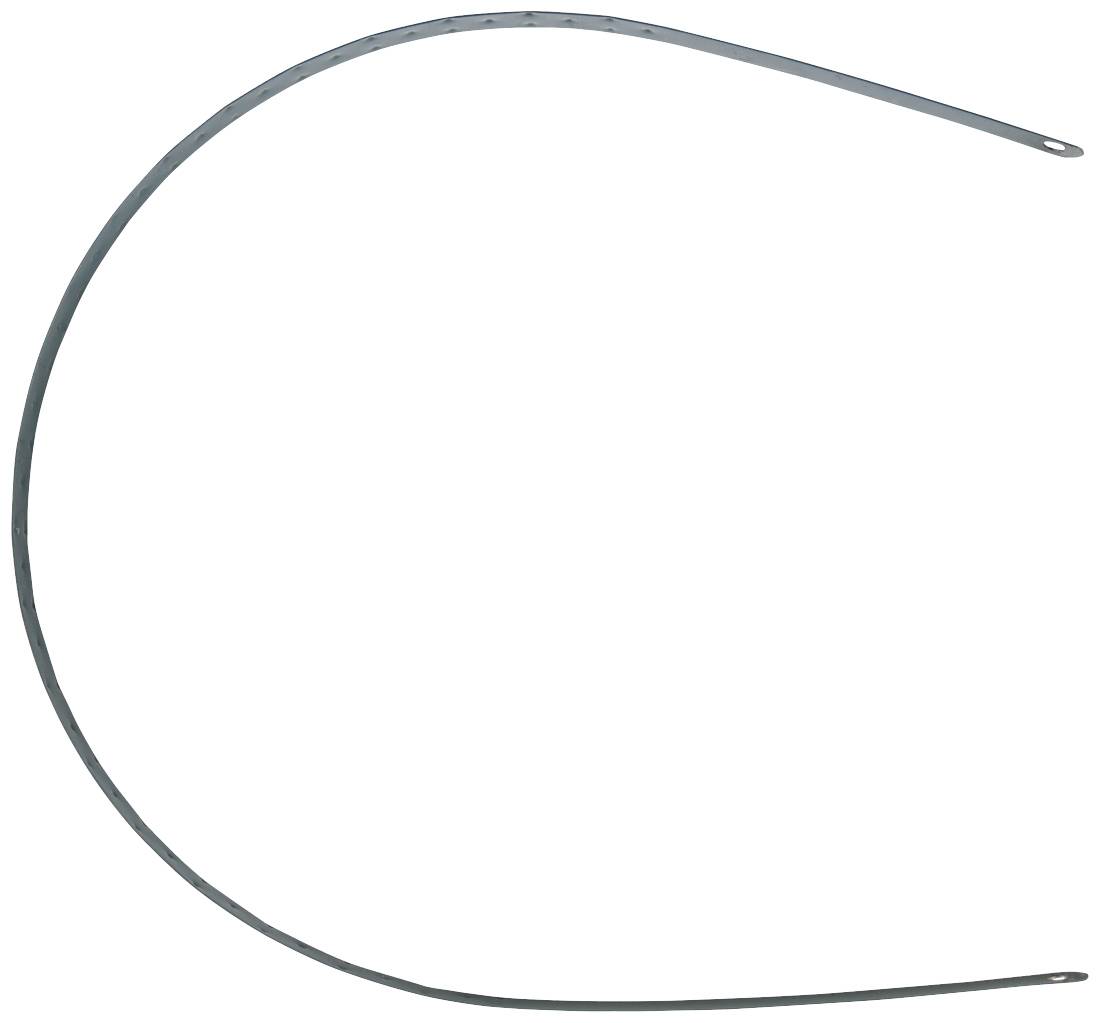 A curved, tapered metal strip with a small hole at each end, possibly part of a specialised tool or mechanism.