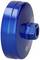 Blue, cylindrical, metallic component with a square opening on the side.