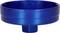 Blue metal funnel with a wide rim and short spout, for safely transferring liquids into narrow openings.