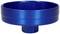 Blue metal oil filter key, round with a grooved edge, for dismantling oil filters during vehicle maintenance.