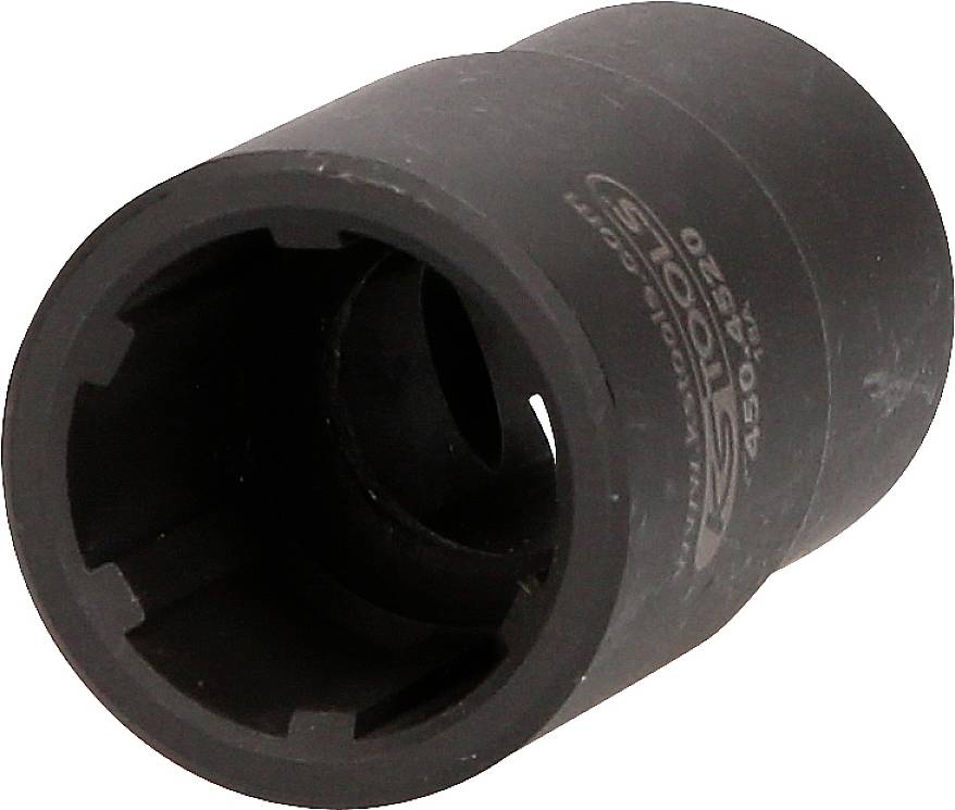 Black socket with cylindrical form and side-printed text. Standard size for use with impact drivers.