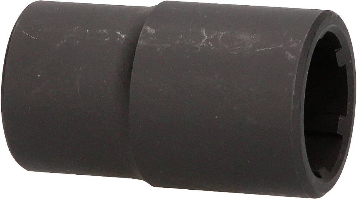 A black, cylindrical metal adaptor with a matte finish. Connects two components; suitable for industrial applications.