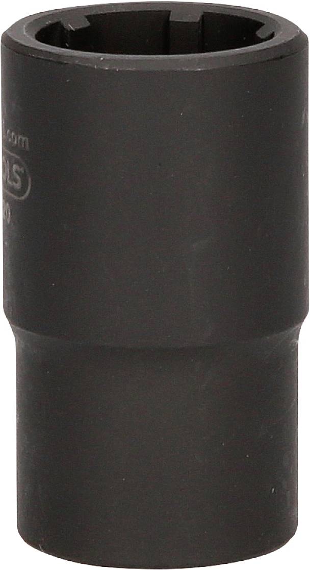 A black metal socket insert, cylindrical and robust, likely used for mechanical repairs or maintenance.