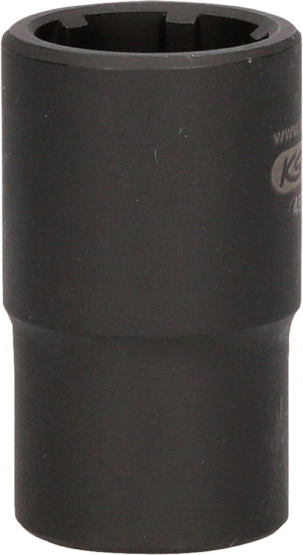 Black socket, cylindrical, made of metal, suitable for tools.