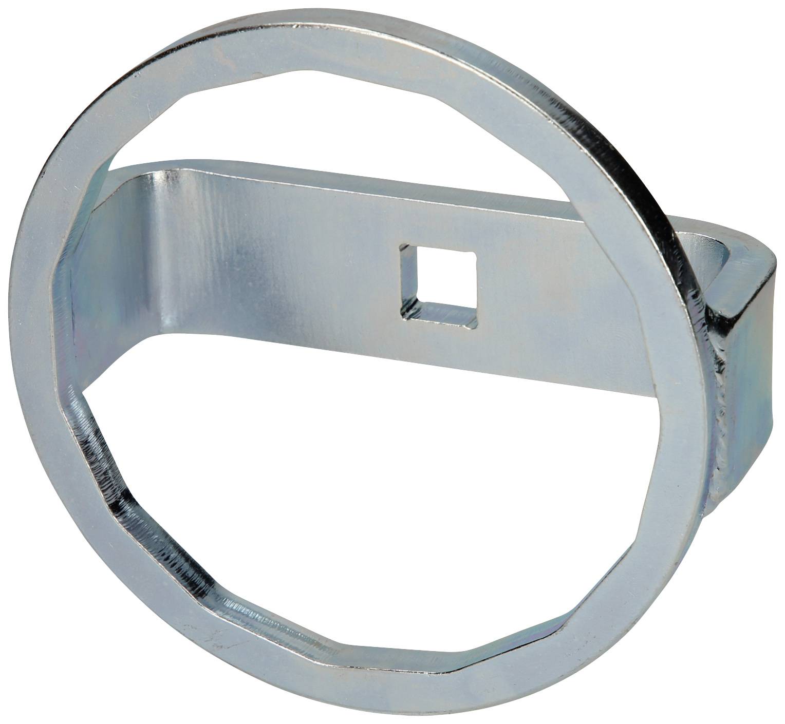 A metallic specialised key with an octagonal ring and square cut-out, suitable for specific technical applications.