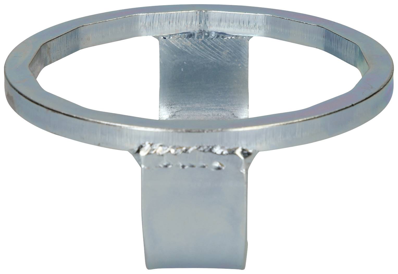 Metal key with a ring-shaped handle, connected to a square shaft.