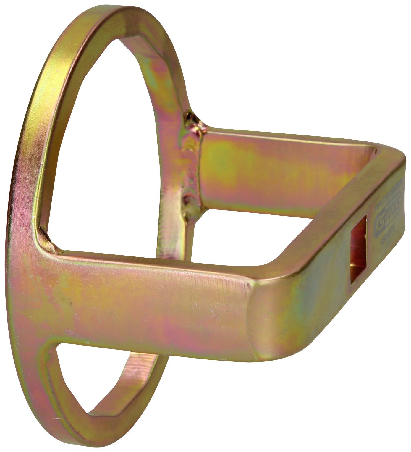 A metallic, hexagonal socket attachment with a flat profile, used for specific fastening or mounting situations.