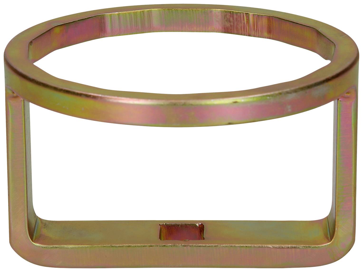 A rectangular metal frame that could be used for mounting or support. Rustic finish.