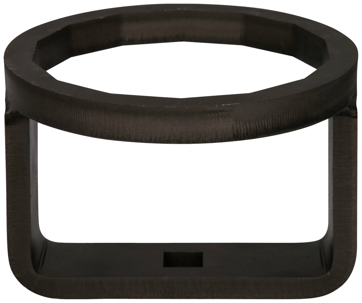 A black, octagonal metal stand with open sides, suitable for placing or stabilising objects.