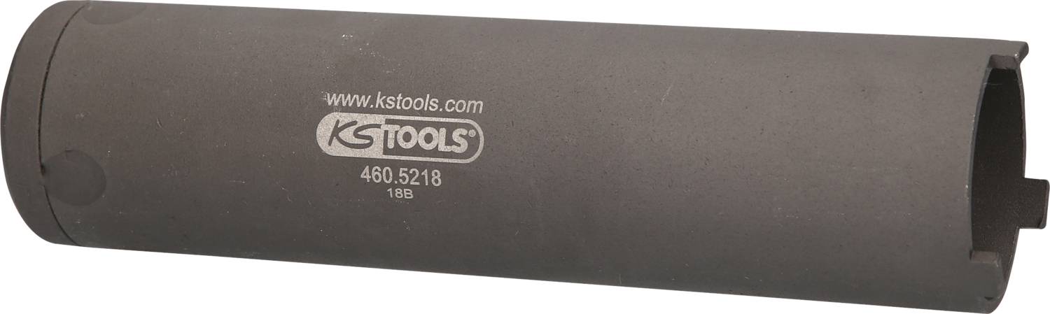 A black socket with the inscription 'ks tools 460.5218 1¼B', which is suitable for use in conjunction with spanners.
