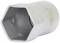Hexagonal socket insert, silver, with size marking and brand logo. Suitable for use on nuts and bolts.