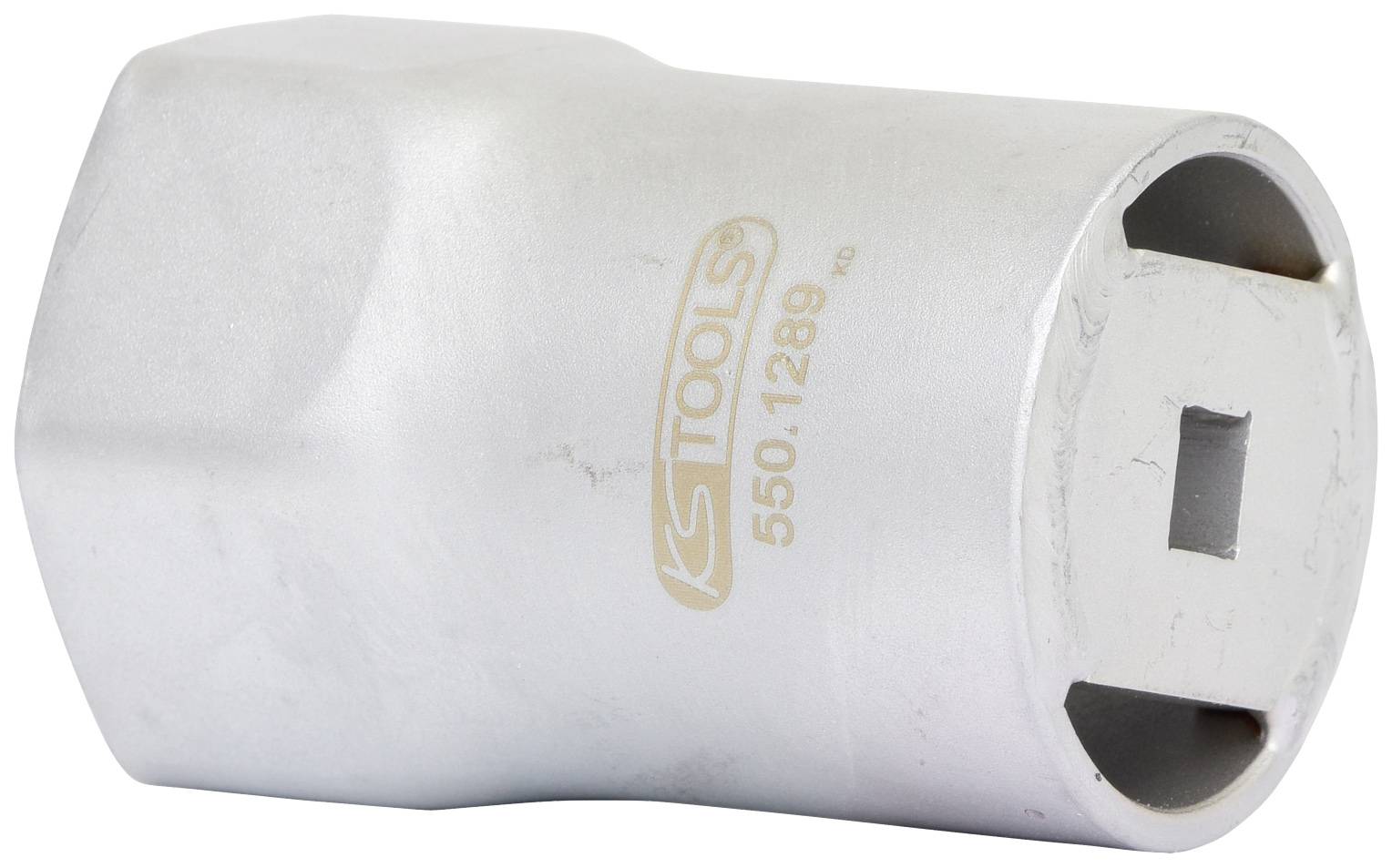 A silver hexagonal Allen key with rounded edges. Stamped with 'KS TOOLS 550.1289', suitable for mechanical work.